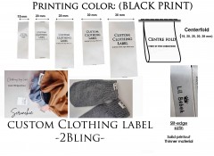 Centerfold, Black print, Sew-on Clothing label, Slit-edge Satin, 100 labels